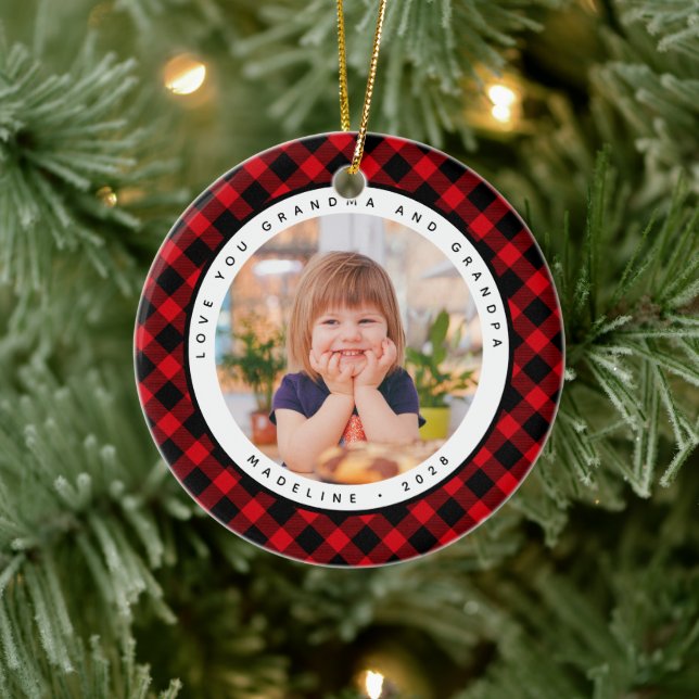 Rustic Plaid Country Photo Grandparents Ornament (Tree)