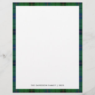 Rustic Plaid Cute Green Tartan Family Holiday Letterhead
