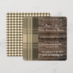 Rustic & Plaid Elegance Birthday Party Invitation