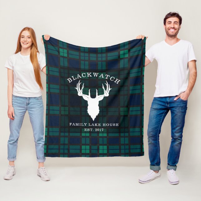 Rustic Plaid Elegant Blackwatch Tartan Fleece Blanket (In Situ)