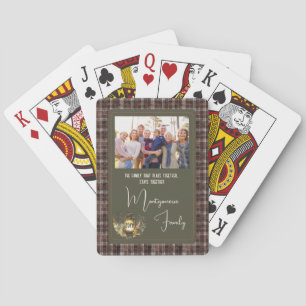 Rustic Plaid Elegant Script Family Photo Name Year Playing Cards