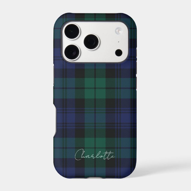 Rustic Plaid Elegant Script Green Tartan (Back)