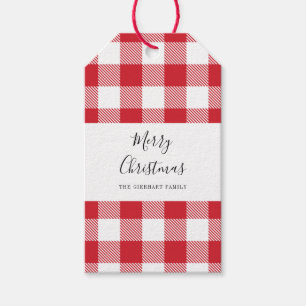 Rustic Plaid Elegant Script Red White Gingham Gift Tags