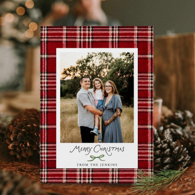 Rustic Plaid Family Christmas Photo Card (Family Christmas Red Photo Card)