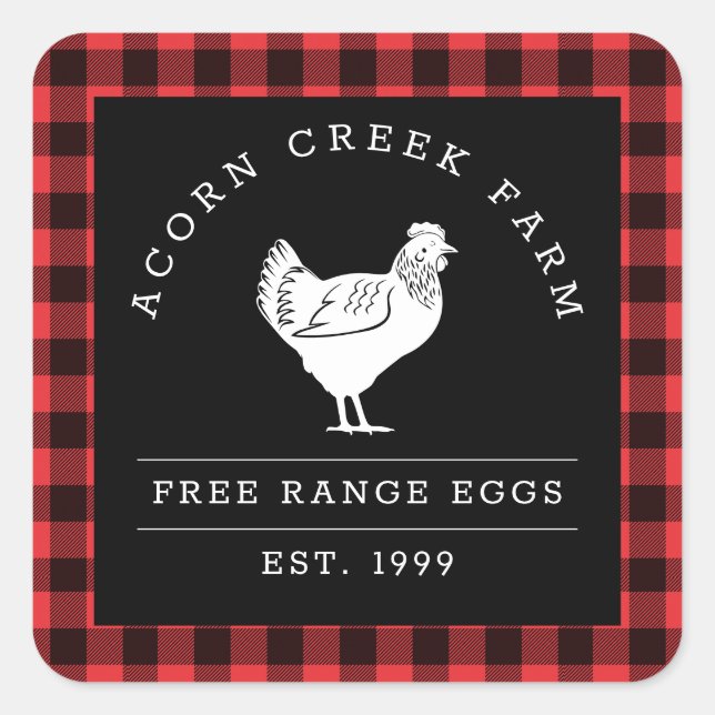 Rustic Plaid Family Farm Étiquettes de poulet (Devant)