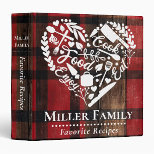 Rustic Plaid Family Name Heart Recipe Cookbook Binder