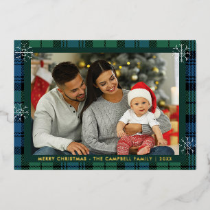 Rustic Plaid Family Photo Campbell Tartan Gold Foil Holiday Card