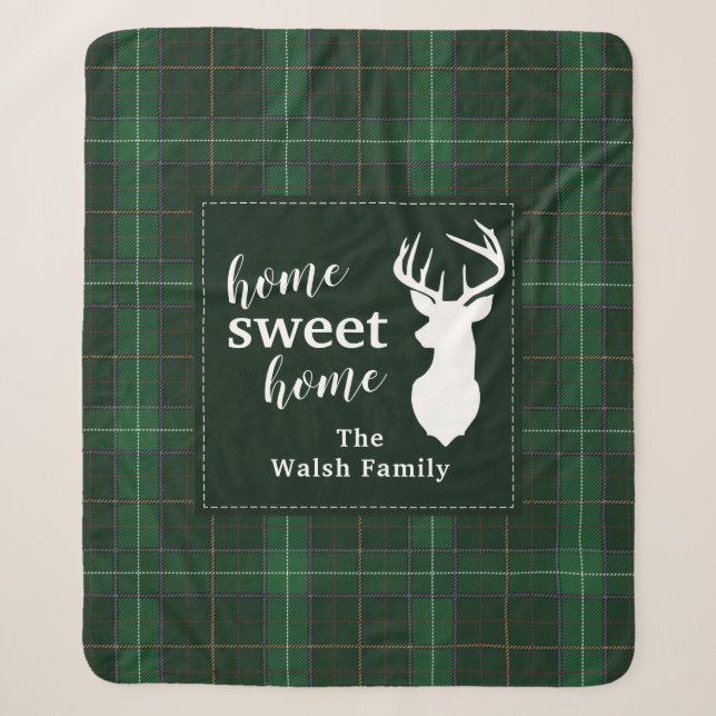 Rustic Plaid Farmhouse Holiday Home Sweet Sherpa Blanket (Front)
