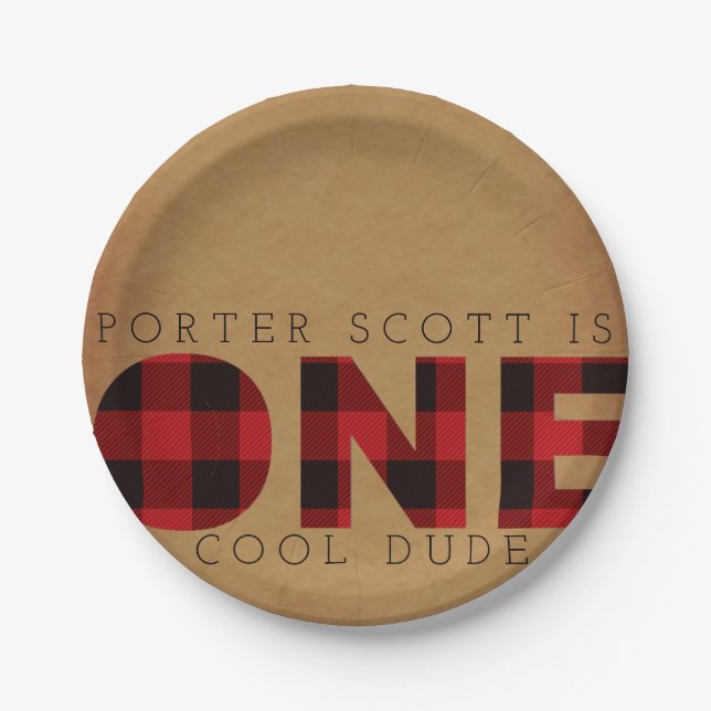 Rustic Plaid First Birthday Party Custom Paper Plate (Front)