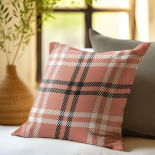 Rustic Plaid Flannel Burnt Orange Modern Farmhouse Throw Pillow