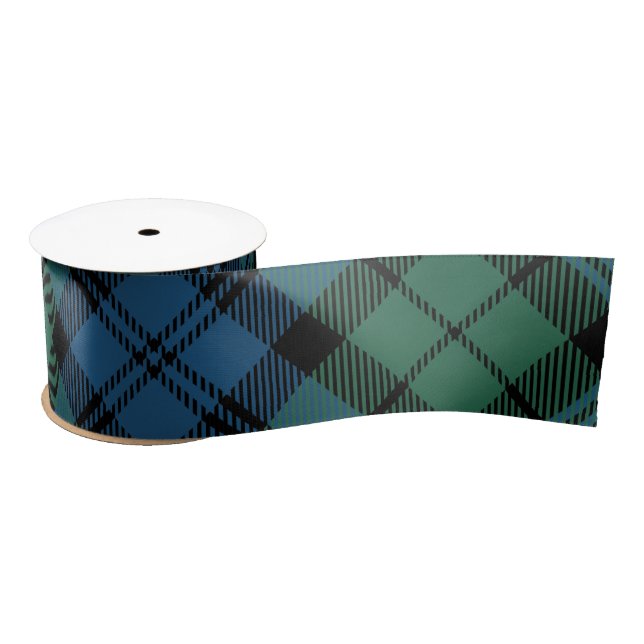 Rustic Plaid Green Blue Clan Campbell Tartan Satin Ribbon (Spool)