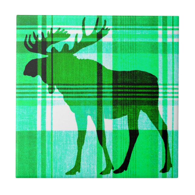 Rustic plaid green moose wall tile (Front)