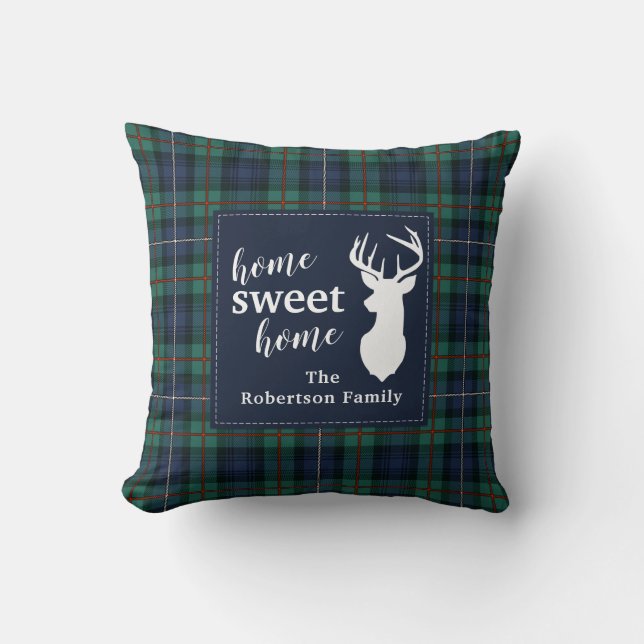 Rustic Plaid Holidays Robertson Family Tartan Throw Pillow (Front)