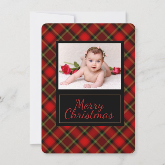 Rustic Plaid Joyeux Carte photo de Noël (Devant)