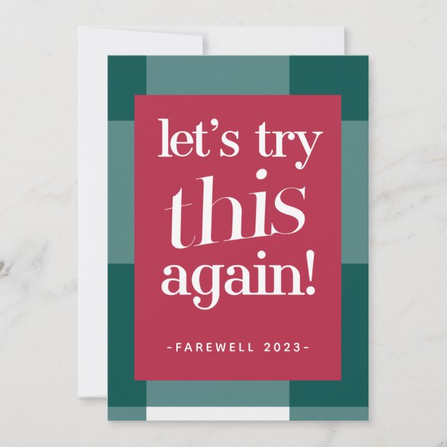 Rustic Plaid "Let's Try This Again" Holiday Card (Front)