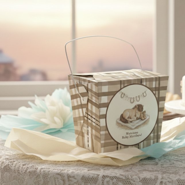 Rustic Plaid Little Cowboy Favor Box (Baby shower guest favor box)