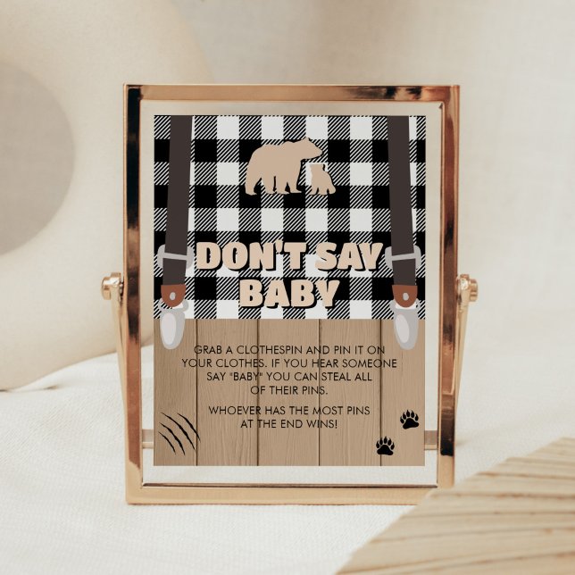 Rustic Plaid Lumberjack Baby Shower Don't Say Baby Poster (Plaid Lumberjack Baby Shower Don't Say Baby Sign)