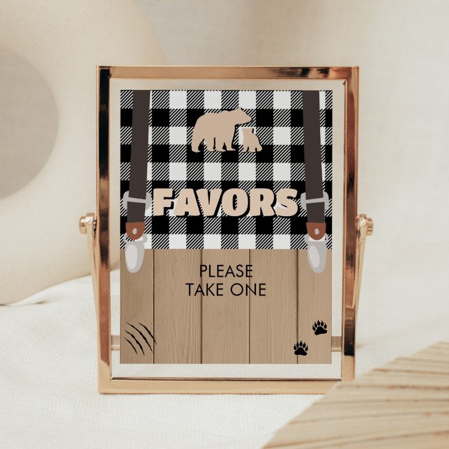 Rustic Plaid Lumberjack Baby Shower Favours Poster (Plaid Lumberjack Baby Shower Favors Sign)