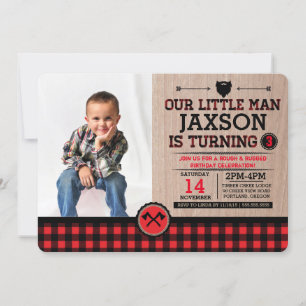 Rustic Plaid Lumberjack Kids Birthday with photo Invitation