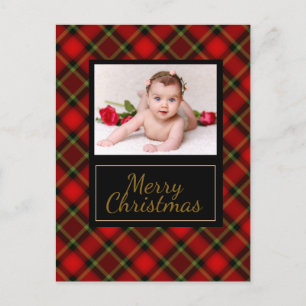 Rustic Plaid Merry Christmas Photo Holiday Postcard