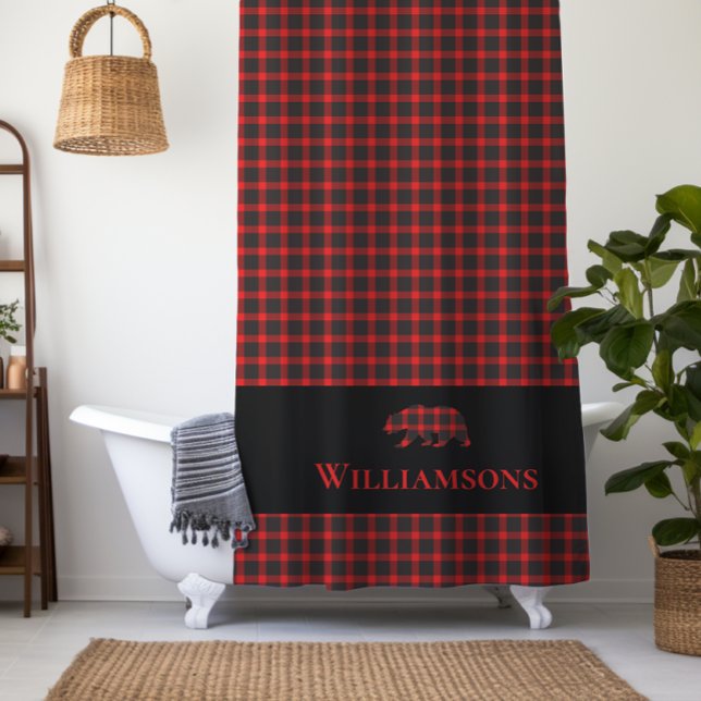 Rustic Plaid Monogram Bear | Lumberjack Red Black (Creator Uploaded)
