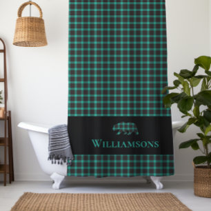 Rustic Plaid Monogram Bear Teal Green Black