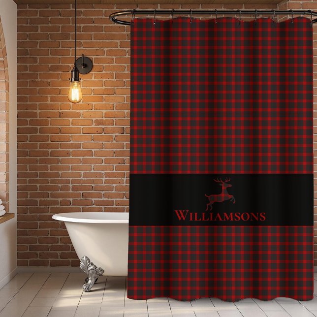 Rustic Plaid Monogram Deer | Buffalo Red Black (Creator Uploaded)