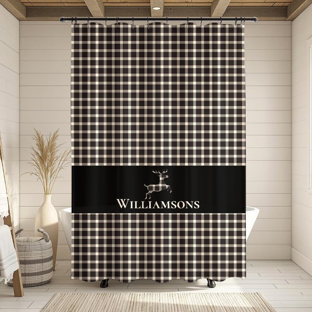 Rustic Plaid Monogram Deer | Cream White Black (Creator Uploaded)