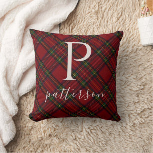 Rustic Plaid Monogram Farmhouse Decor Throw Pillow