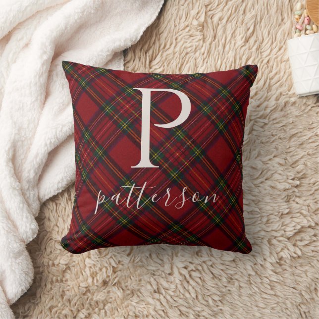 Rustic Plaid Monogram Farmhouse Decor Throw Pillow (Blanket)