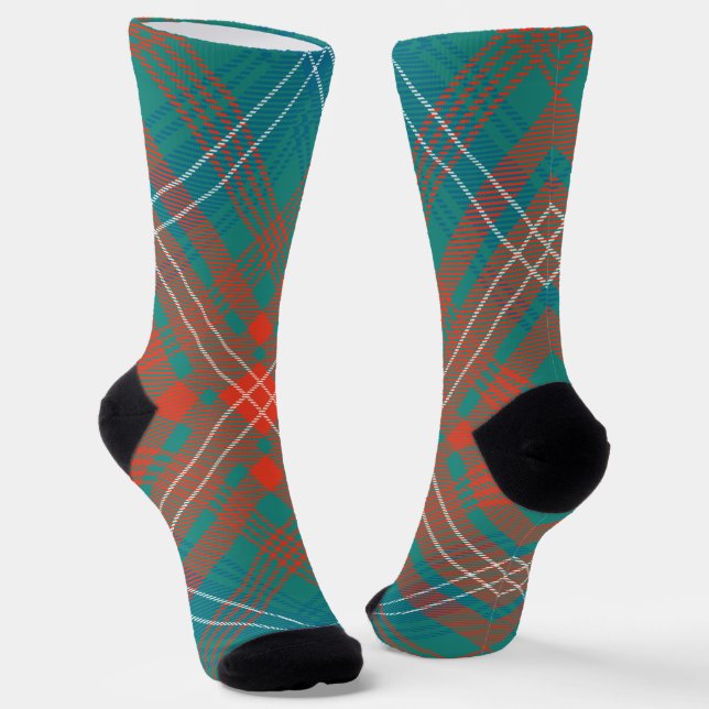 Rustic Plaid Orange Turquoise Wilson Tartan Socks (Angled)