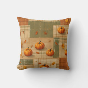 Rustic Plaid Patch Farmhouse Autumn Throw Pillow