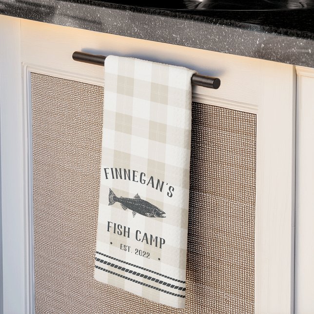 Rustic Plaid Personalized Fish Camp Kitchen Towel (Creator Uploaded)