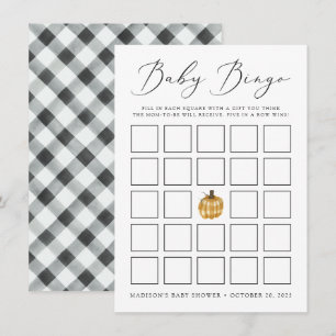 Rustic Plaid Pumpkin Baby Shower Bingo Card