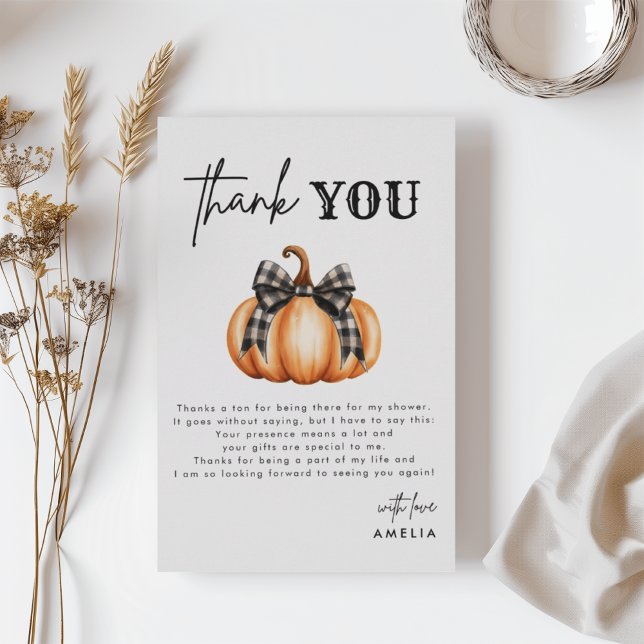 Rustic Plaid Pumpkin Orange Autumn Thank You Card (Creator Uploaded)