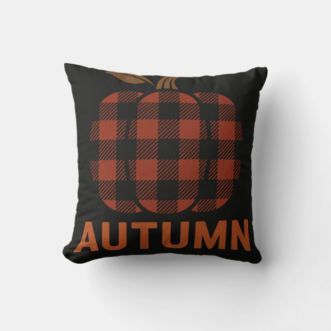 Rustic Plaid Pumpkin Pillow – Farmhouse Fall Style (Front)