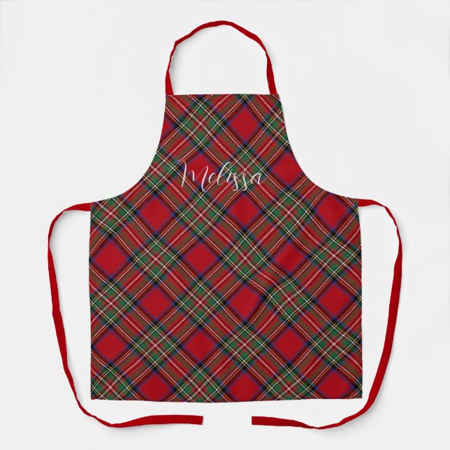 Rustic Plaid Red and Green Stewart Tartan Apron (Front)
