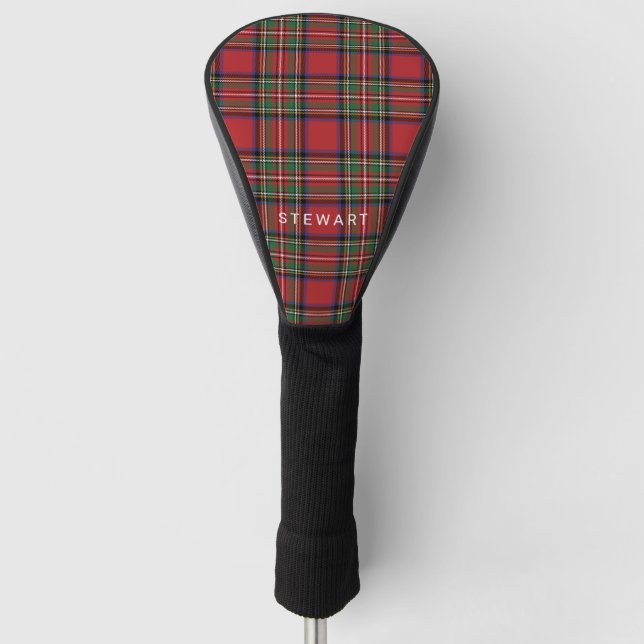 Rustic Plaid Red and Green Stewart Tartan Custom Golf Head Cover (Front)