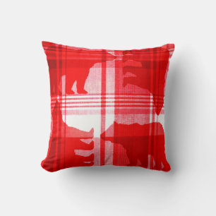Rustic plaid red bear throw pillow
