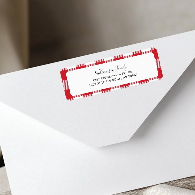Rustic Plaid Red White Check Return Address (Rustic Red and White Gingham Return Address Label)