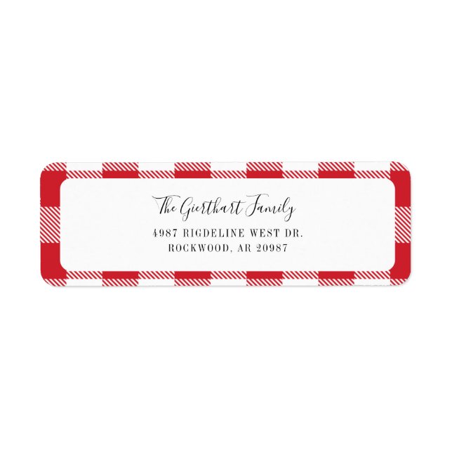 Rustic Plaid Red White Gingham Return Address (Front)