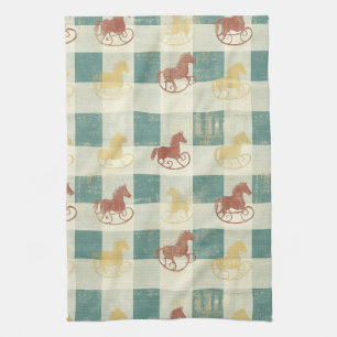 Rustic Plaid Rocking Horse Baby Pattern Kitchen Towel