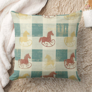 Rustic Plaid Rocking Horse Baby Pattern Throw Pillow