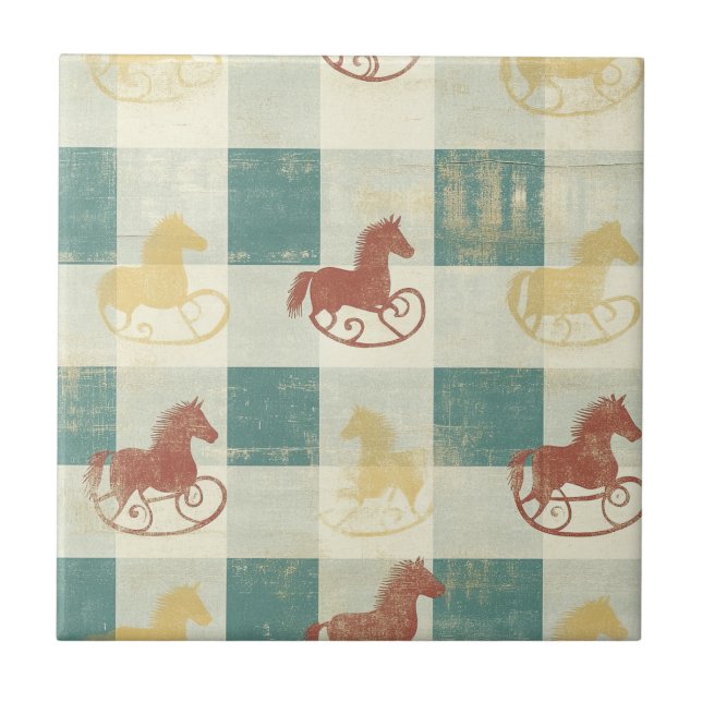 Rustic Plaid Rocking Horse Baby Pattern Tile (Front)