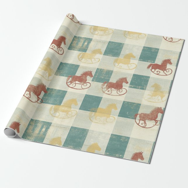 Rustic Plaid Rocking Horse Baby Pattern Wrapping Paper (Unrolled)