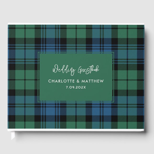 Rustic Plaid Script Campbell Tartan Wedding Guest Book (Front)