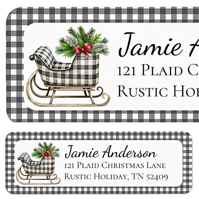 Rustic Plaid Sleigh Christmas Return Address (Creator Uploaded)