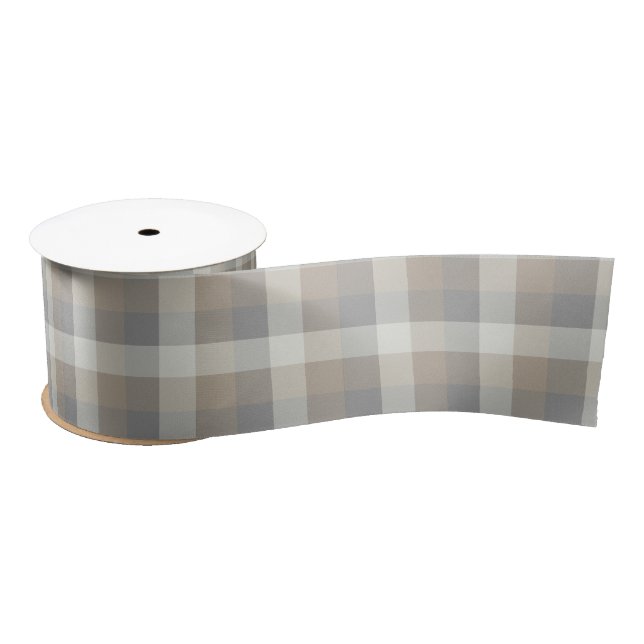 Rustic Plaid Tan Grey Ivory Satin Ribbon (Spool)