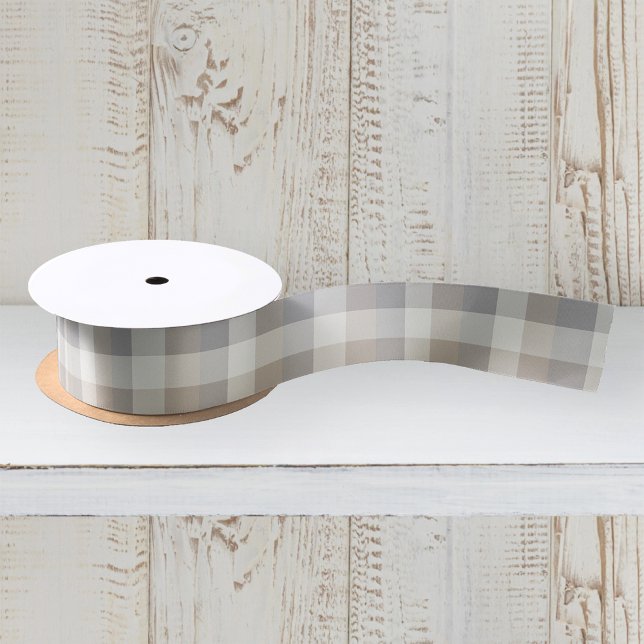 Rustic Plaid Tan Grey Ivory Satin Ribbon (Creator Uploaded)