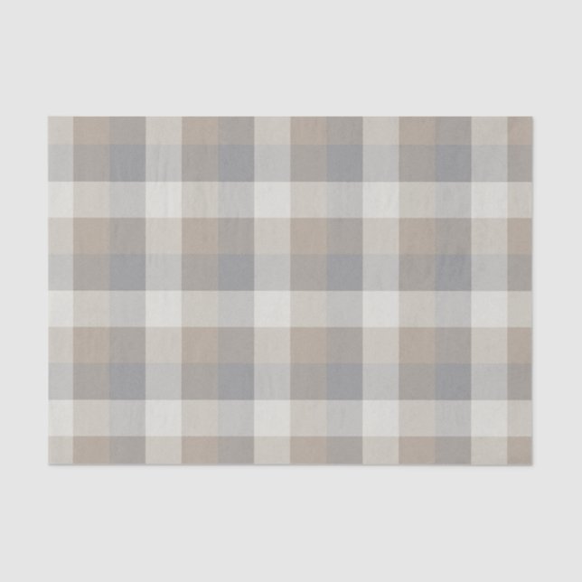 Rustic Plaid Tan Grey Ivory Tissue Paper (Front)